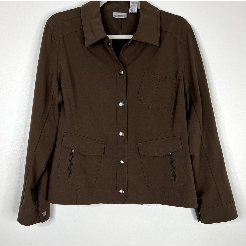 Vintage Chico's Button Snap Front Jacket Coat Classic 90s Style w/ Pockets Sz 1